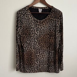 Chico's Animal Cheetah Print Long Sleeve Top - Brown and Black